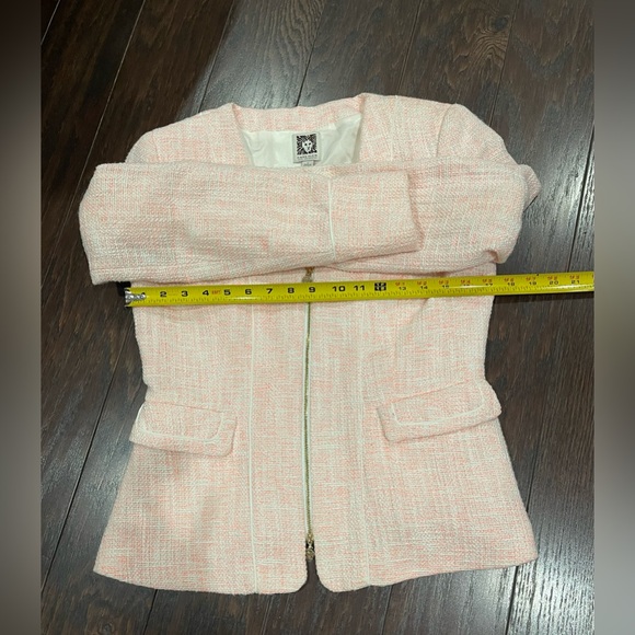 Anne Klein Tweed Zip Blazer Suit Jacket Coral Sparkle Flap Pocket Size 2 NEW - Picture 3 of 9